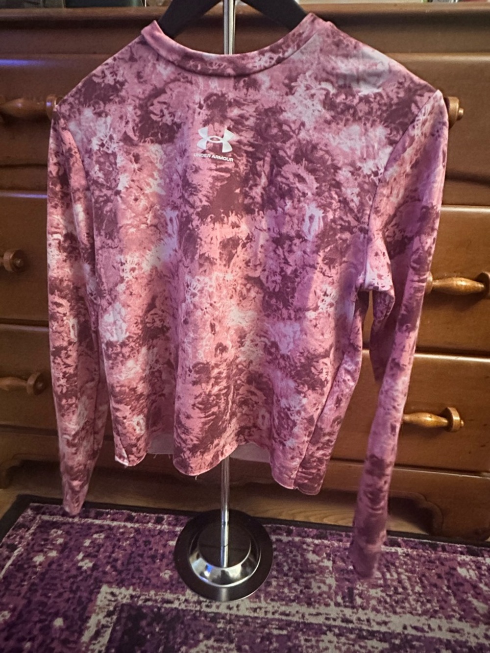 Under Armour Pink & White Tie-Dye Long Sleeve Performance Top